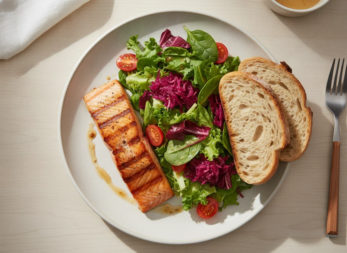 Grilled Salmon with Mixed Green Salad photo
