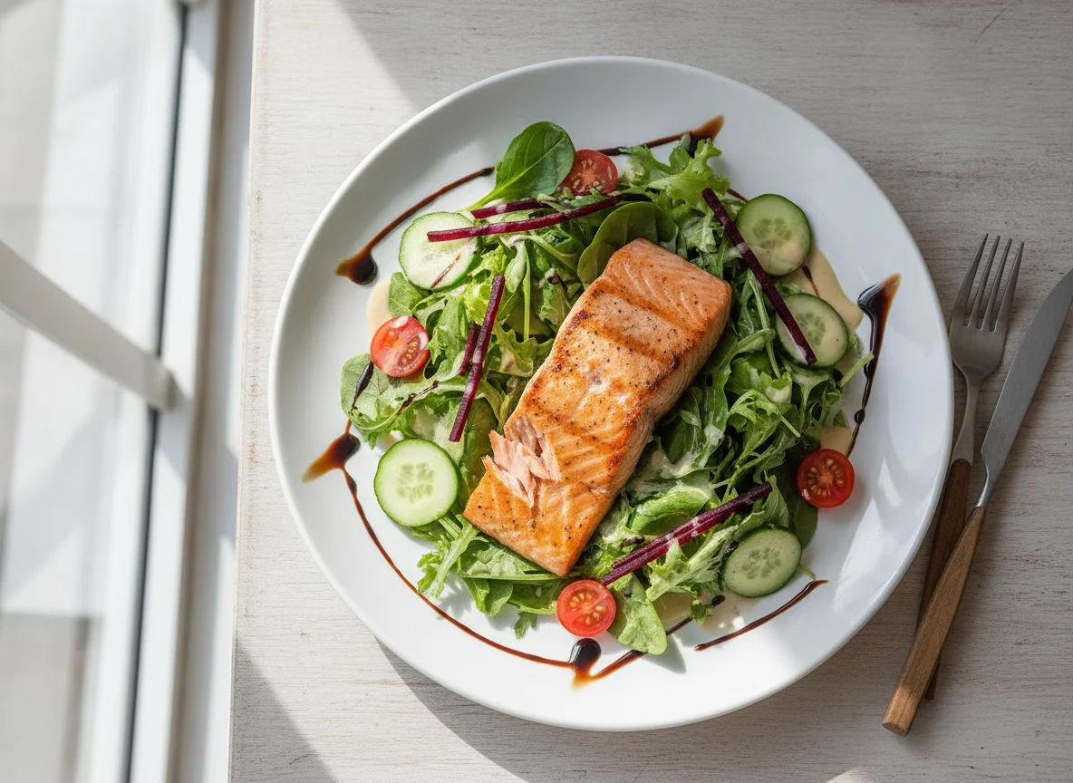 Grilled Salmon with Mixed Salad photo