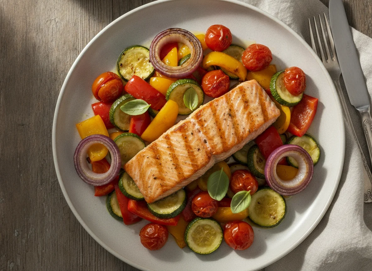Grilled Salmon with Roasted Vegetables photo