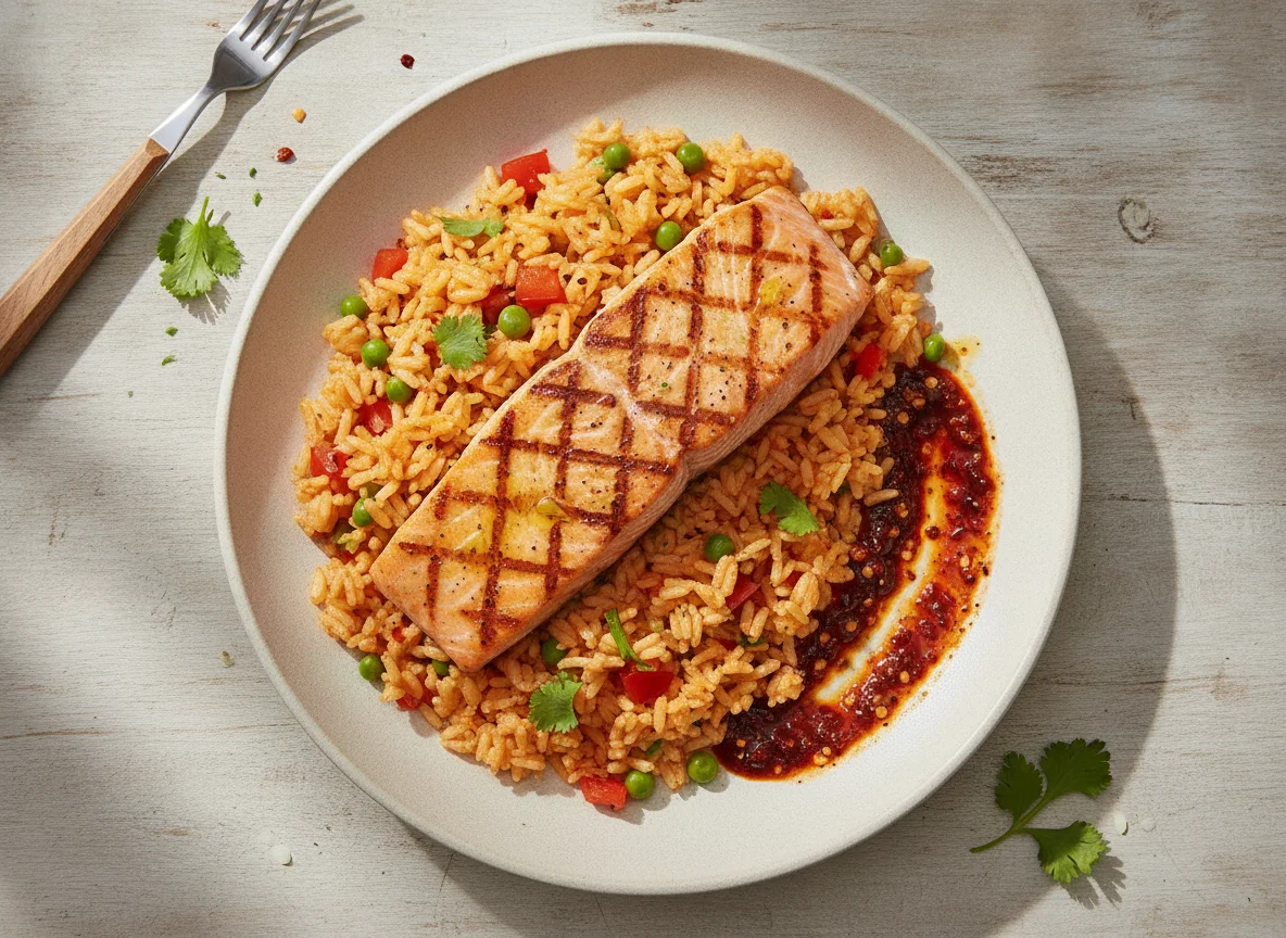 Grilled Salmon with Seasoned Rice photo