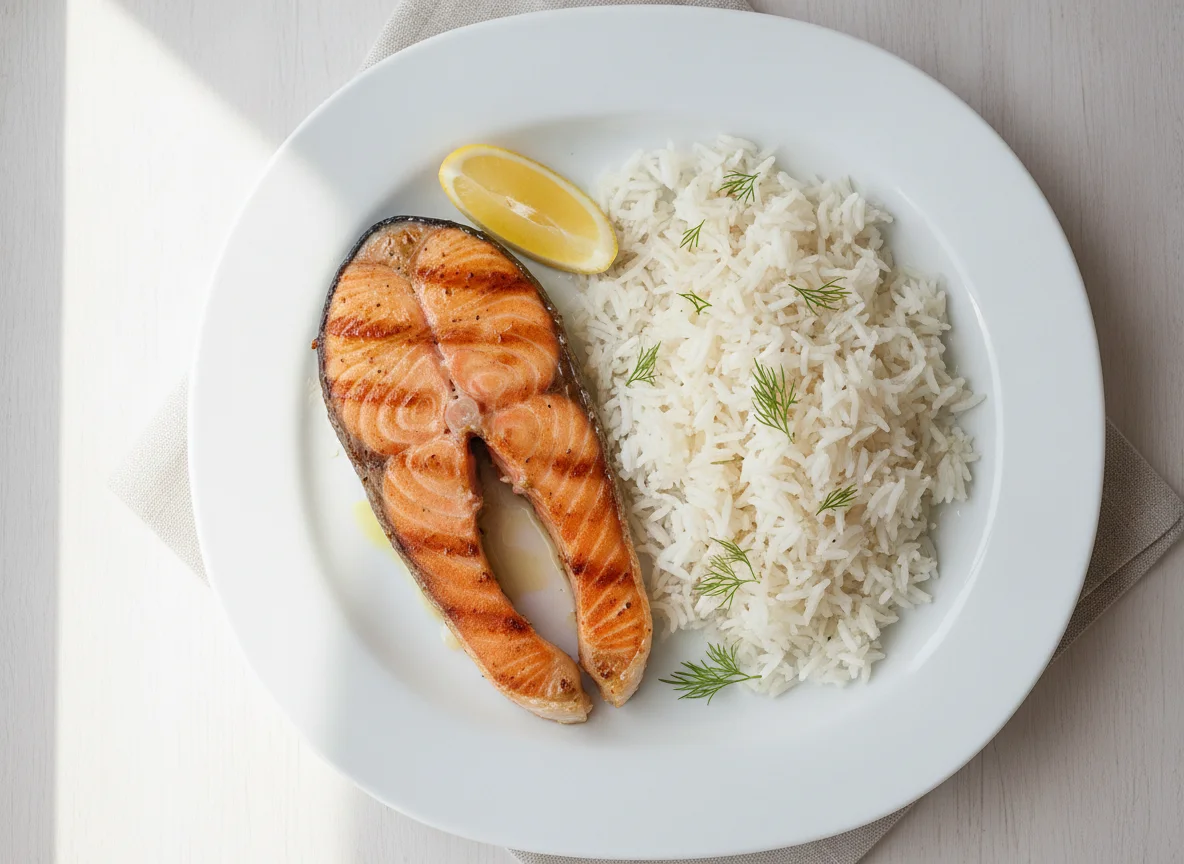 Grilled Salmon with White Rice photo