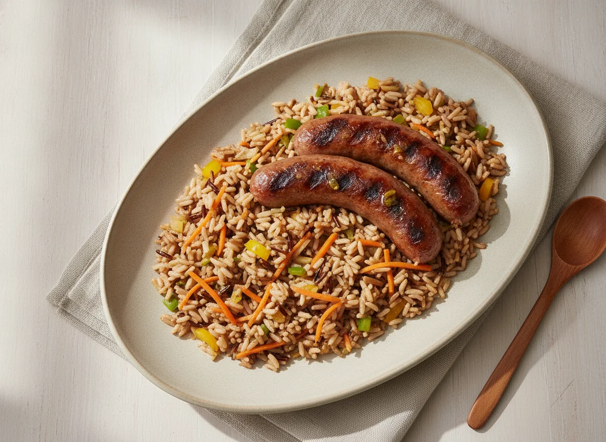 Grilled Sausages with Mixed Vegetable Rice photo
