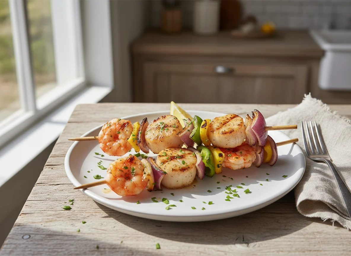 Grilled Seafood and Vegetable Skewer photo