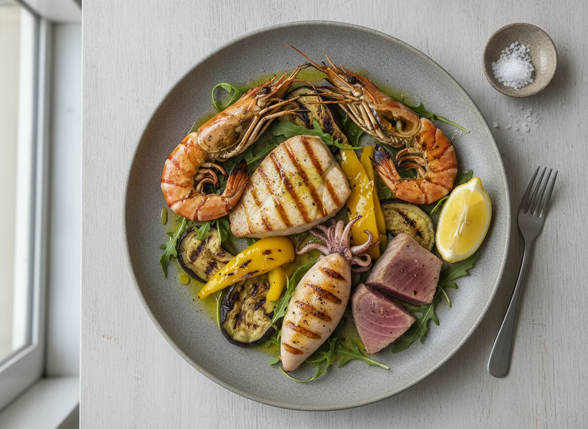 Grilled Seafood Platter with Vegetables photo