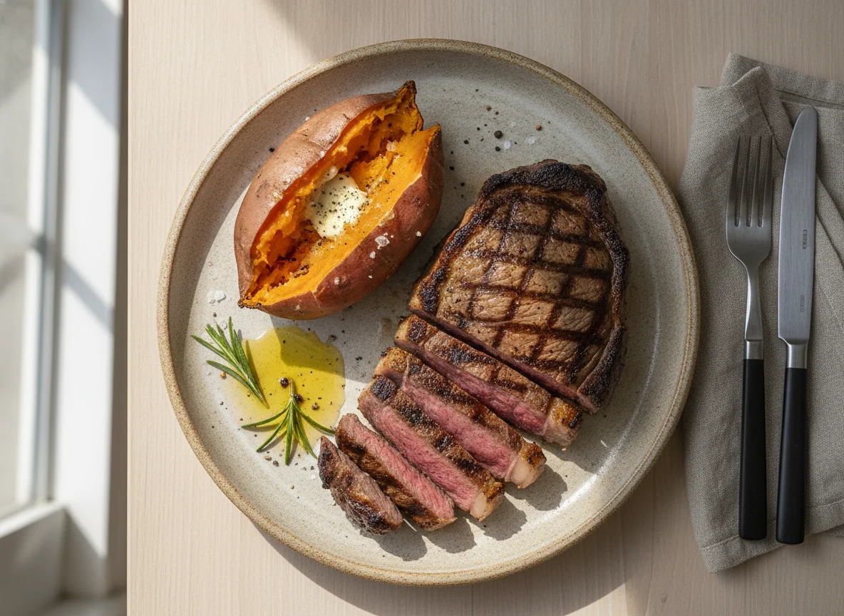Grilled Steak with Baked Sweet Potato photo