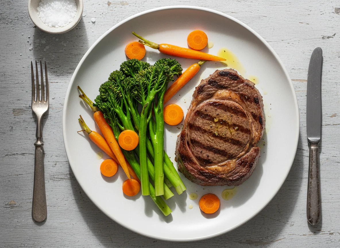 Grilled Steak with Broccolini and Carrots photo