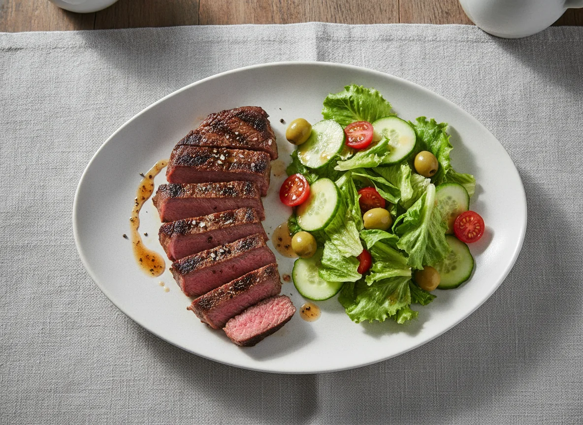 Grilled steak with garden salad photo
