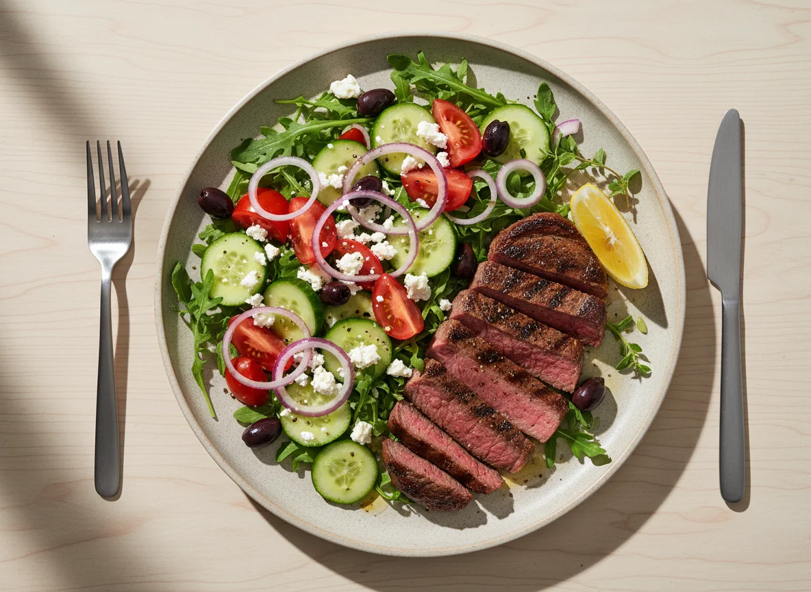 Grilled Steak with Greek Salad photo