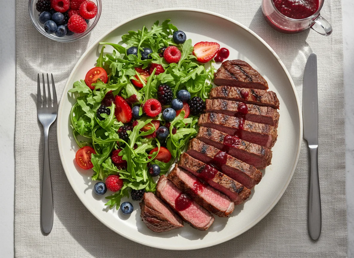 Grilled Steak with Mixed Berry Salad photo