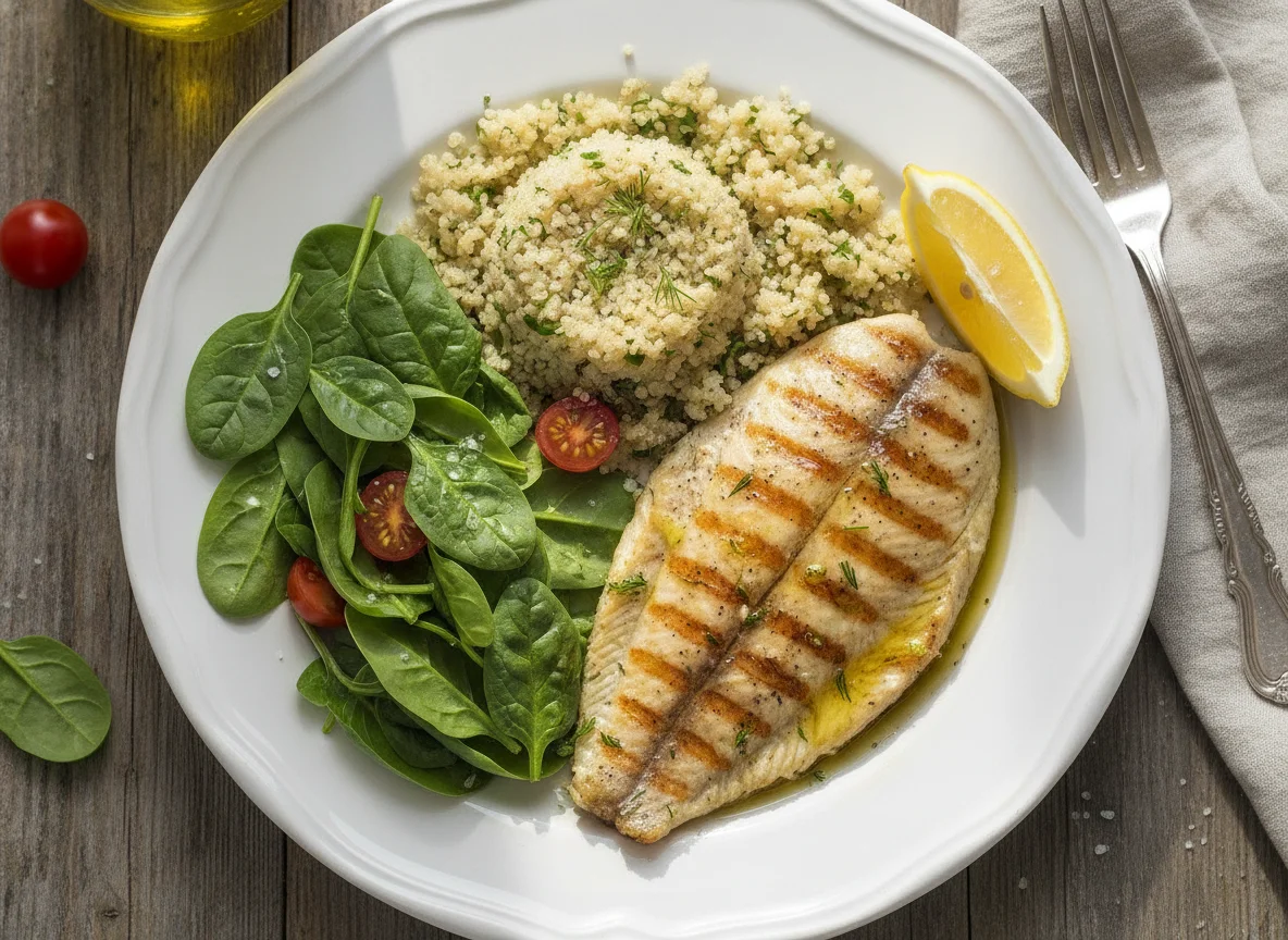 Grilled Tilapia with Quinoa and Baby Spinach photo