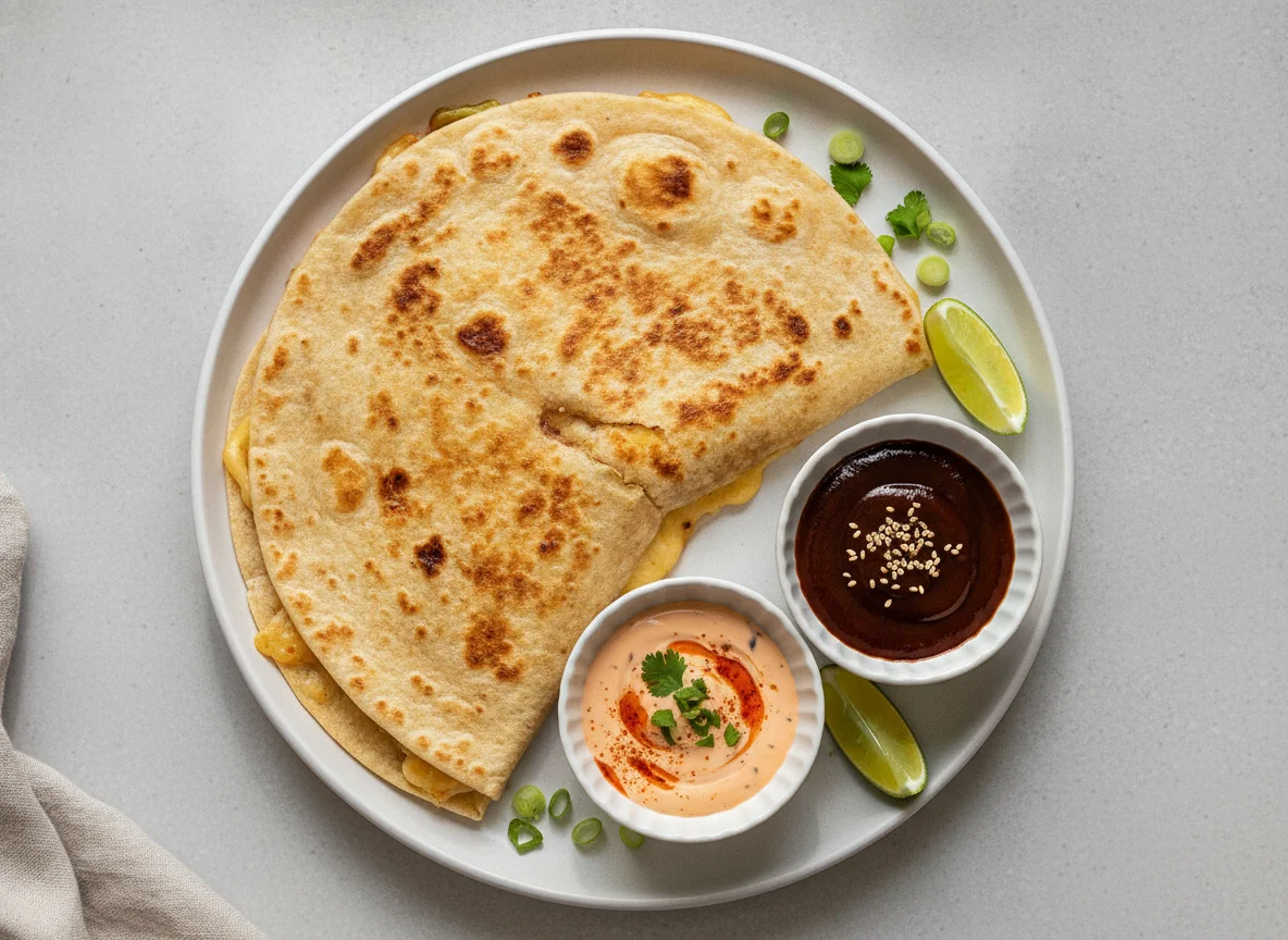 Grilled tortilla with sauces photo