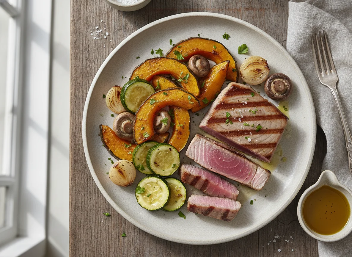 Grilled Tuna Steak with Roasted Vegetables photo