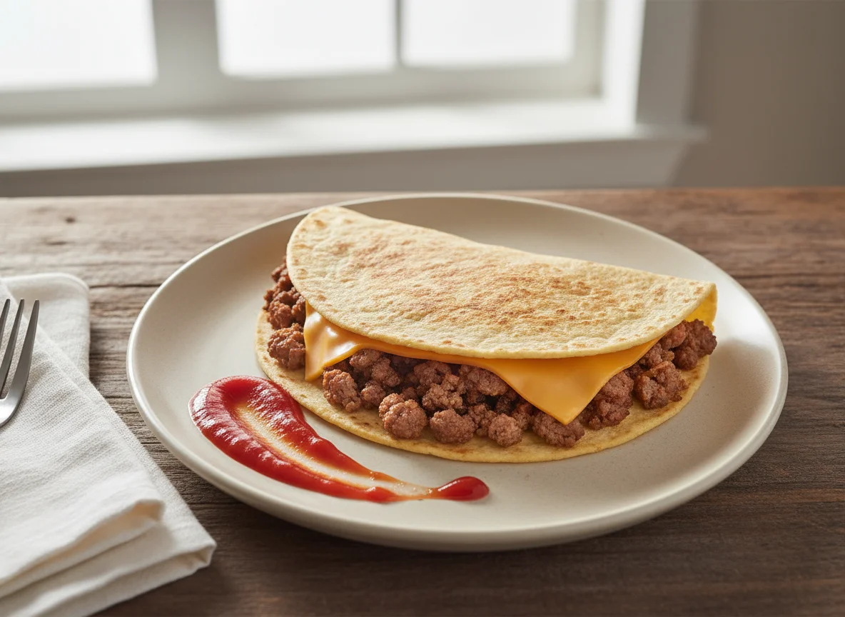 Ground Beef and Cheese Tortilla with Ketchup photo
