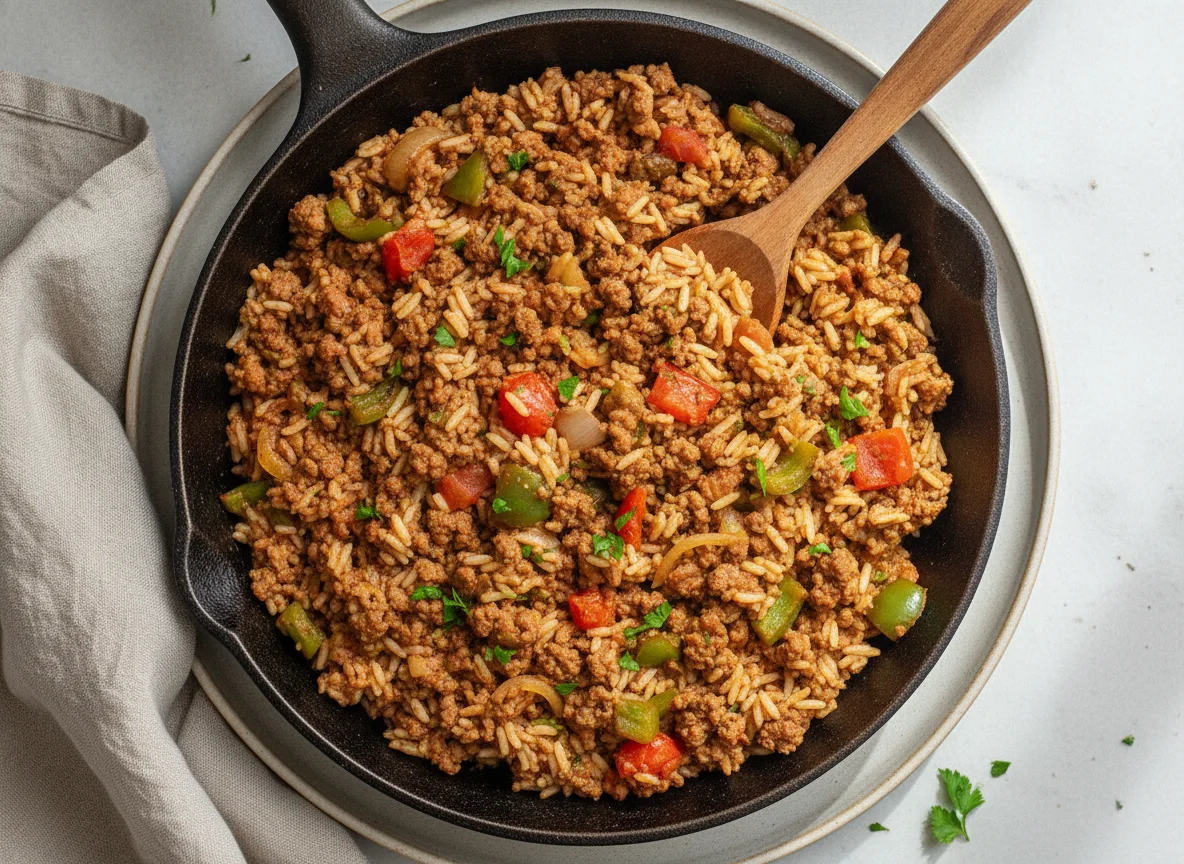 Ground Beef and Rice Skillet with Peppers photo
