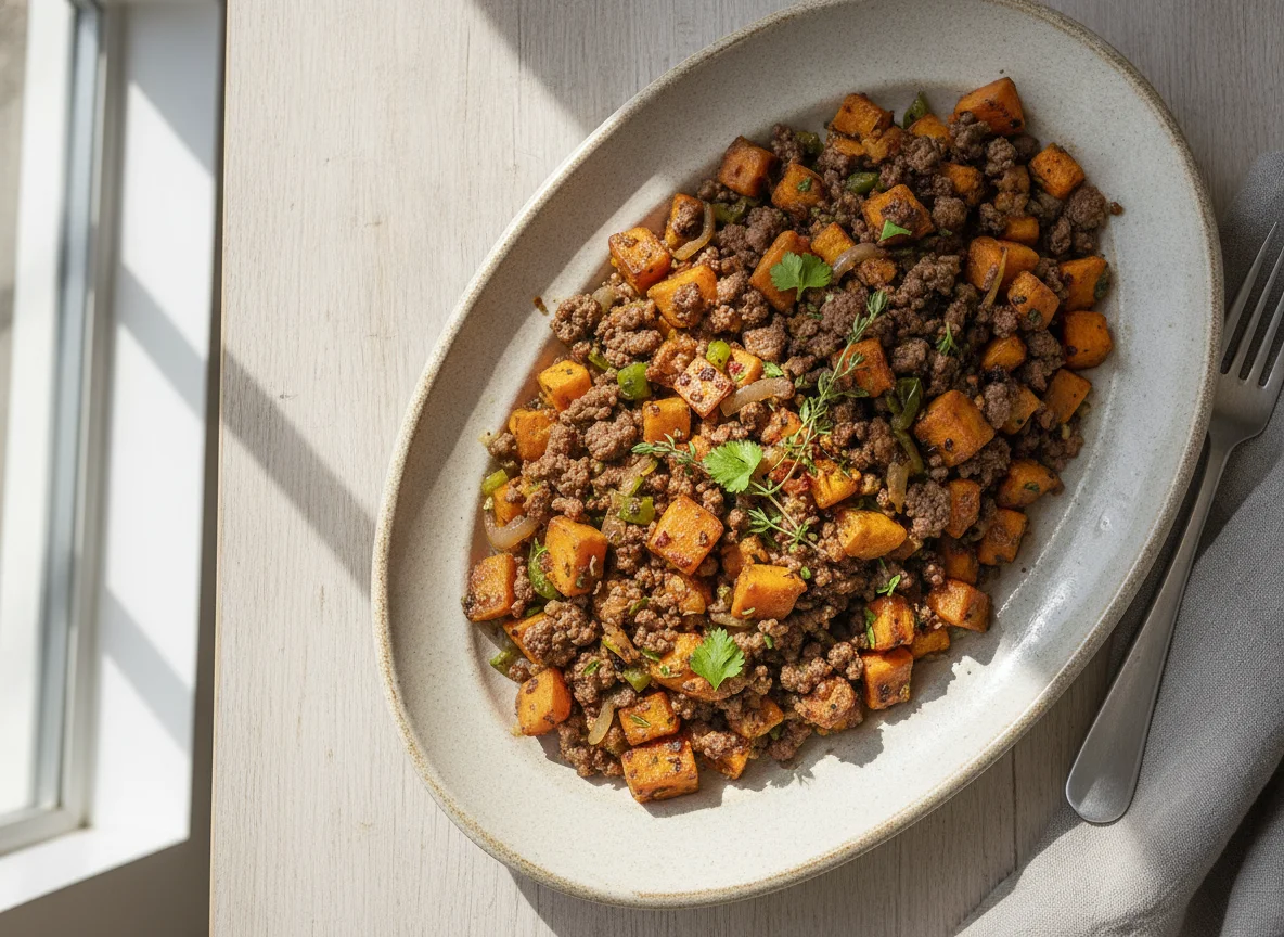 Ground Beef and Sweet Potato Hash photo