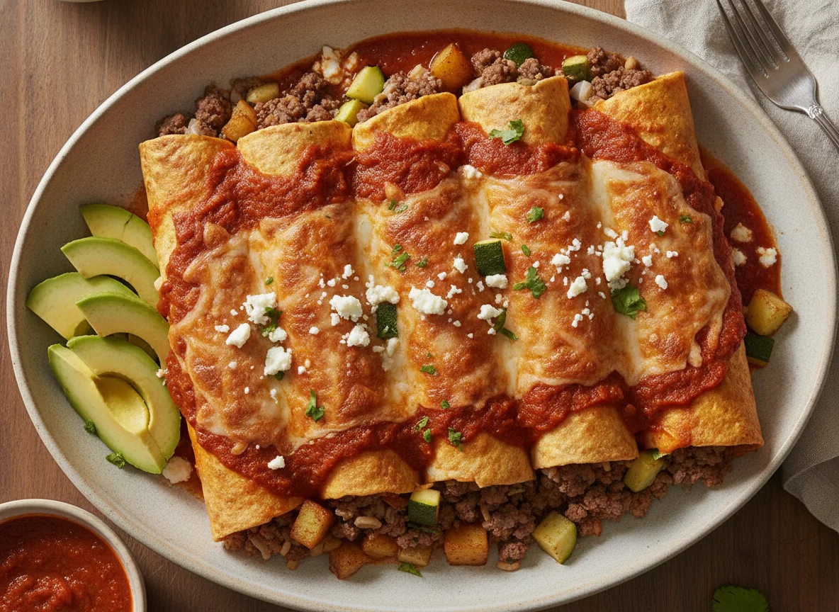 Ground Beef and Vegetable Enchiladas photo