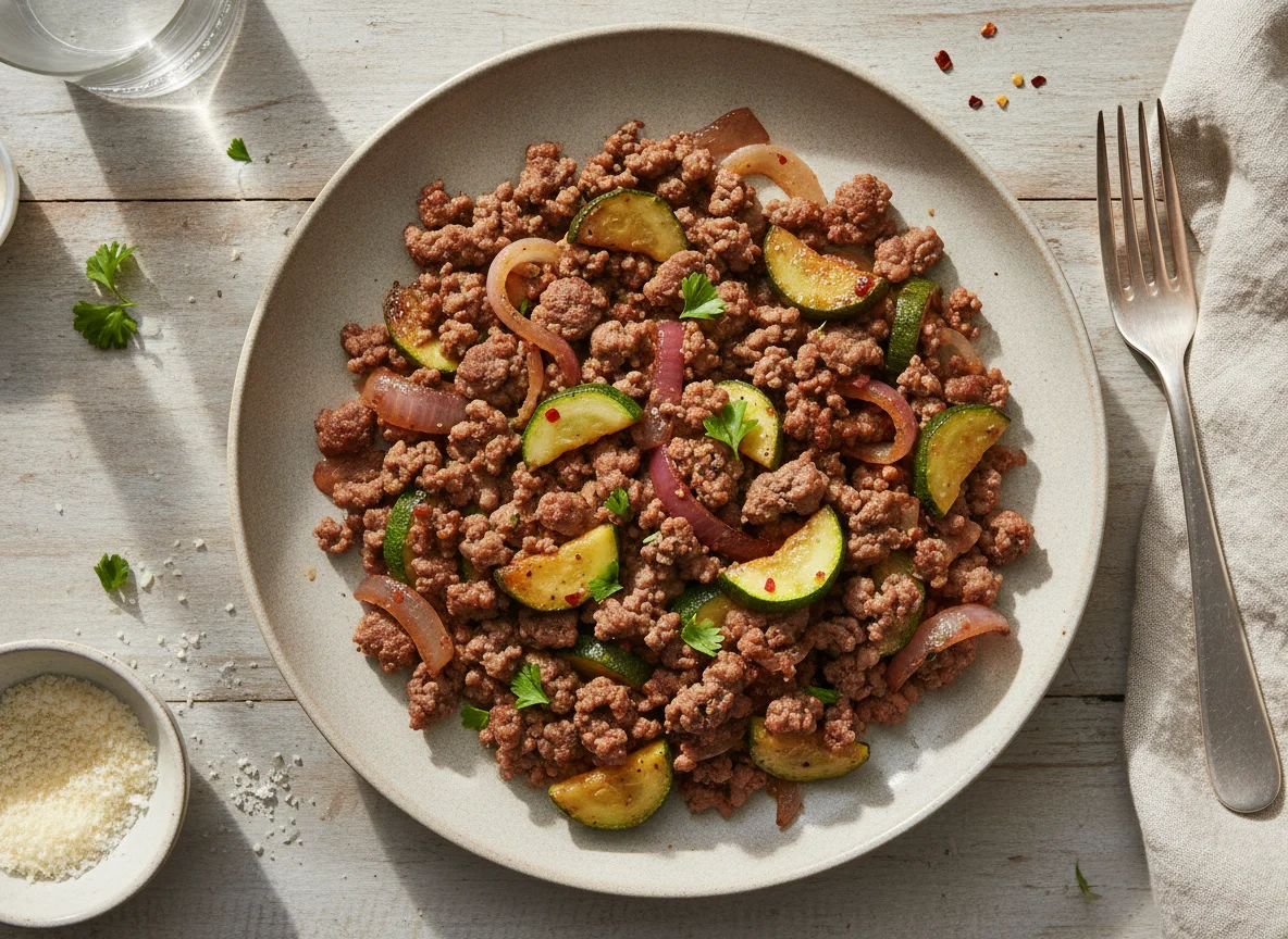 Ground Beef with Onions and Zucchini photo