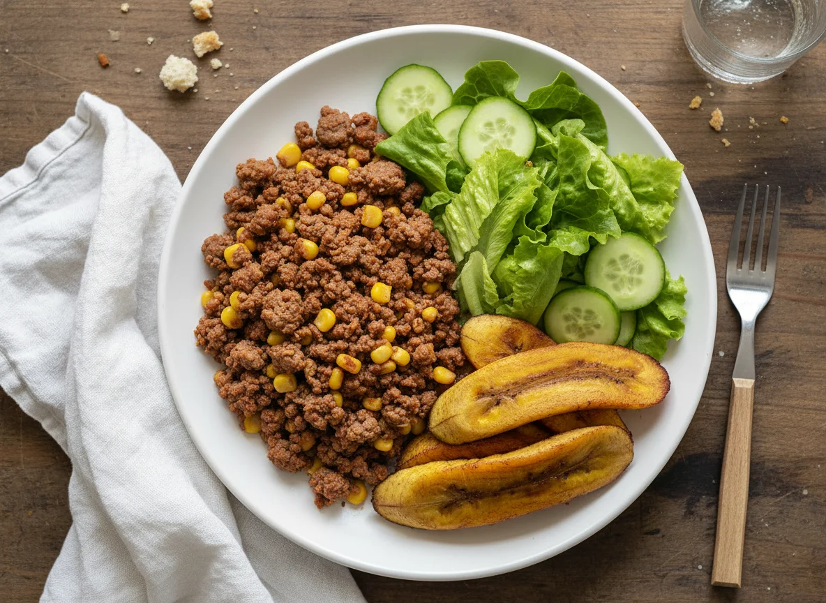 Ground Beef with Plantains and Salad photo