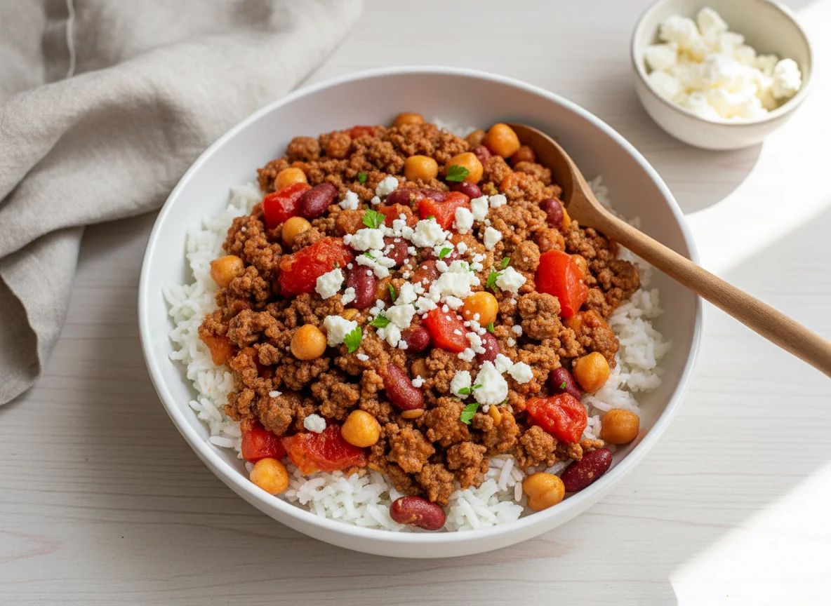 Ground Meat and Bean Rice Bowl photo