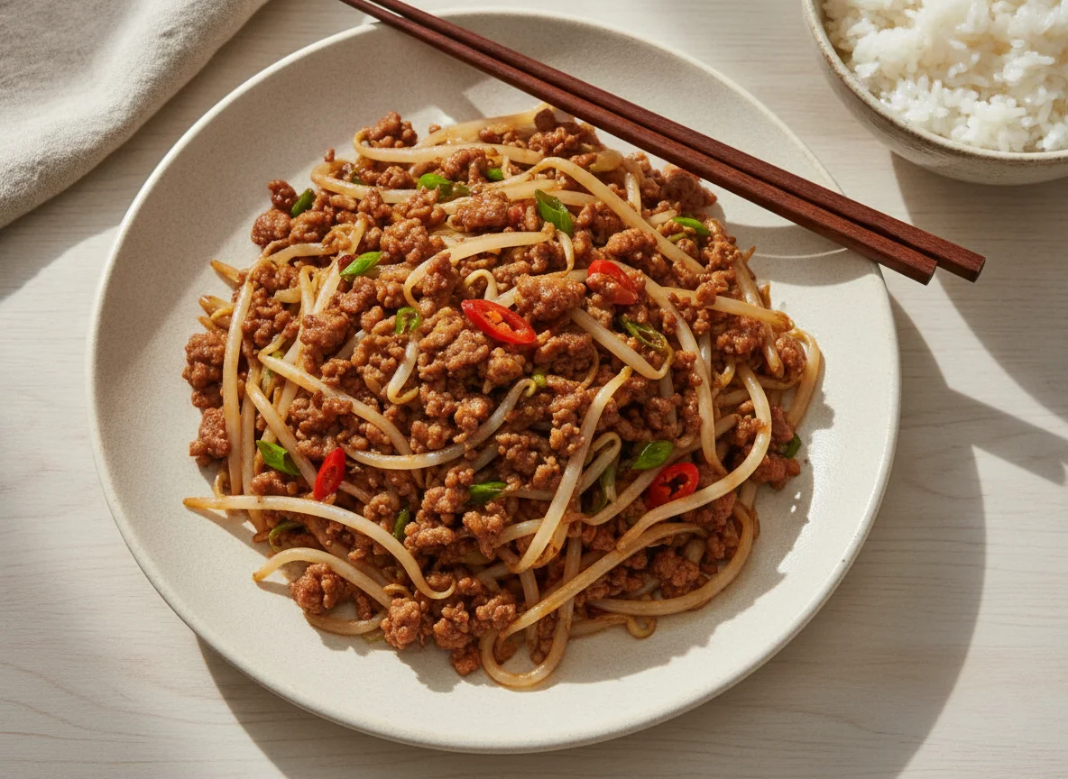 Ground Meat and Bean Sprout Stir-fry photo