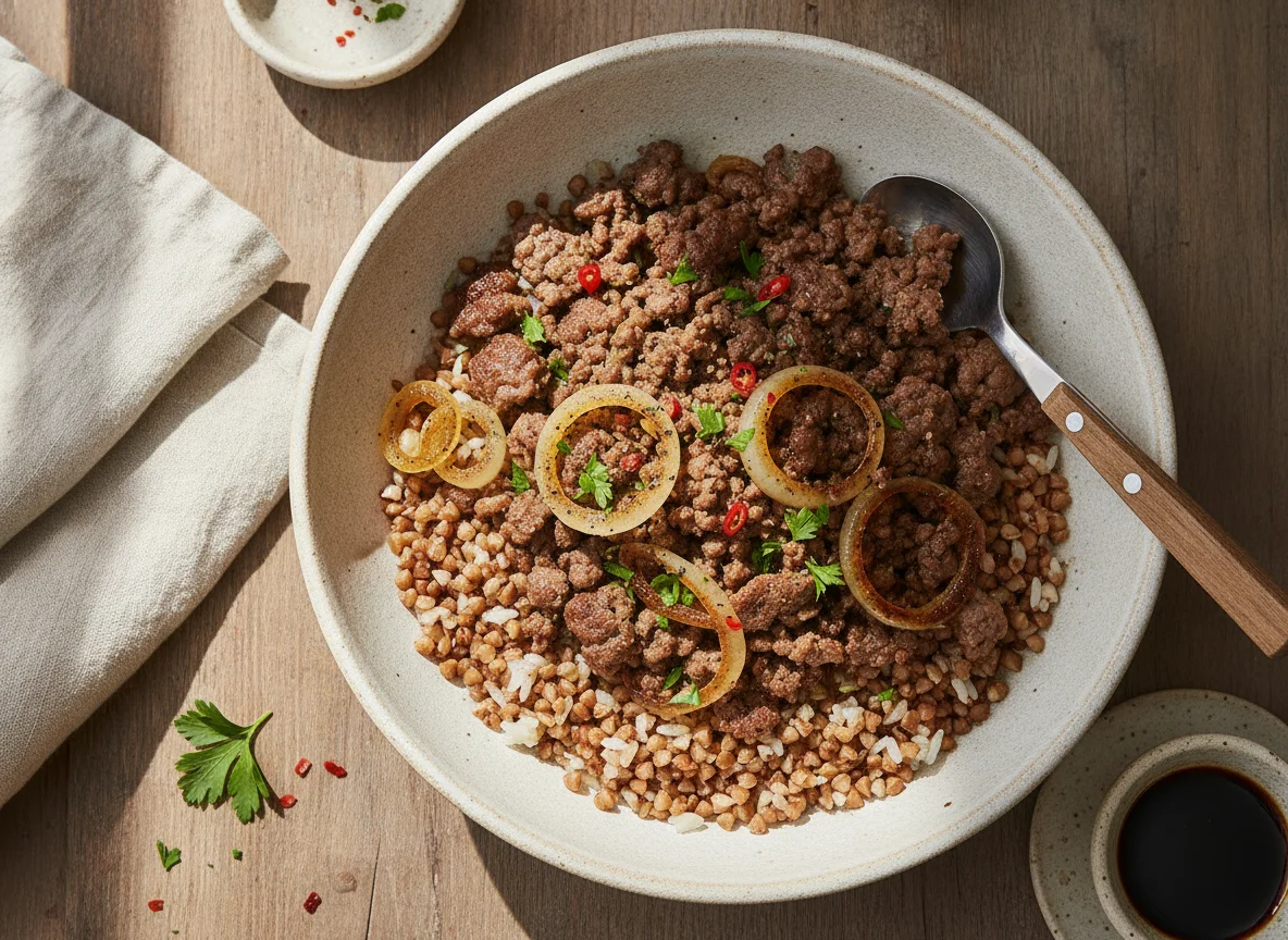 Ground Meat and Buckwheat/Rice Bowl photo