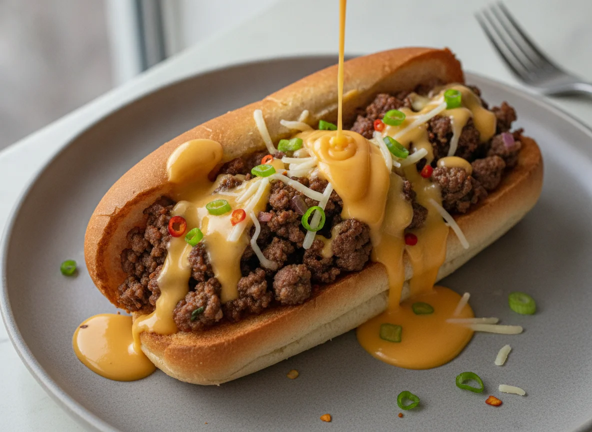 Ground Meat Hot Dog with Cheese Sauce photo