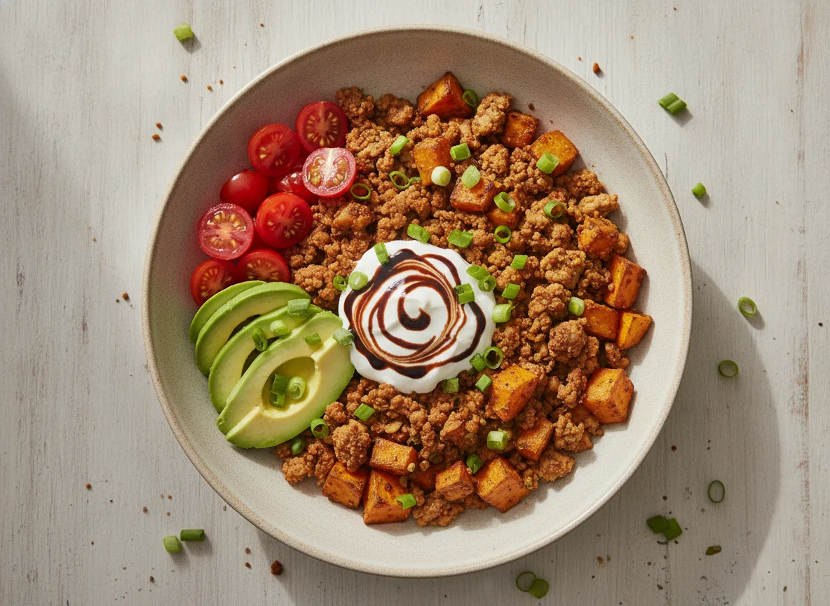Ground Turkey and Sweet Potato Bowl with Avocado photo