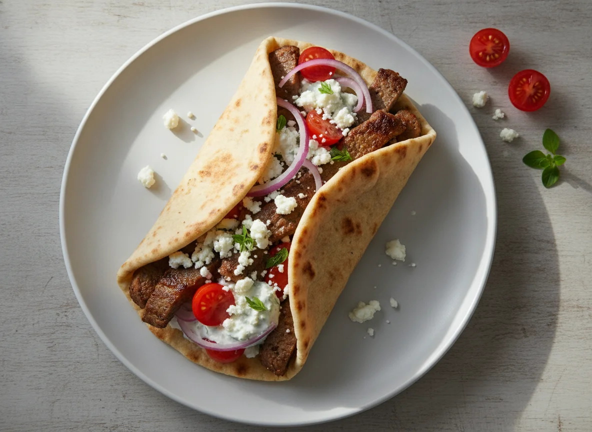 Gyros Pita with Feta and Tomatoes photo