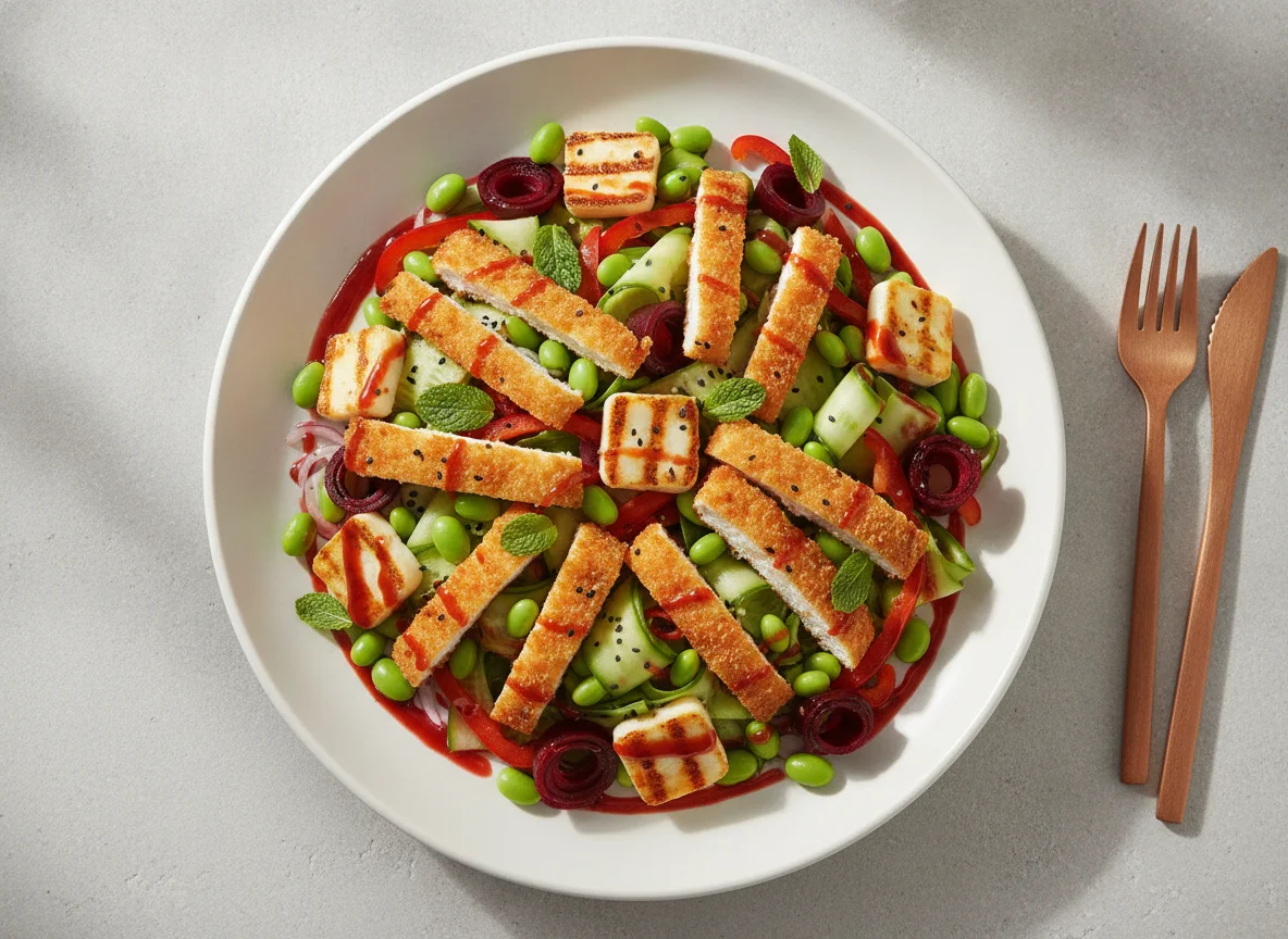 Halloumi and Chicken Salad with Edamame photo