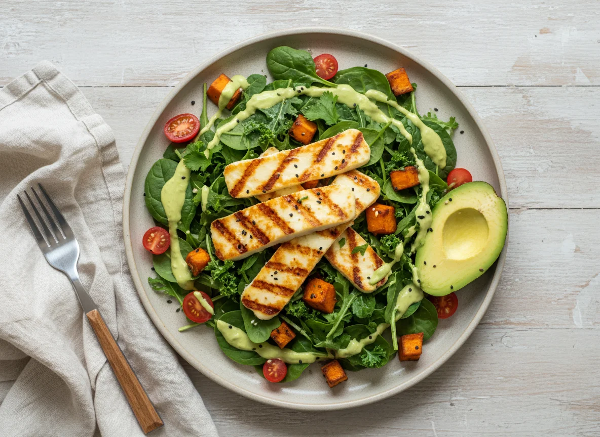 Halloumi Salad with Avocado Dressing photo