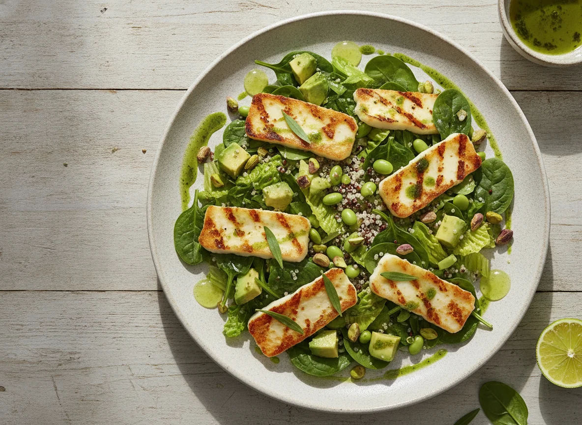 Halloumi Salad with Spinach and Avocado photo