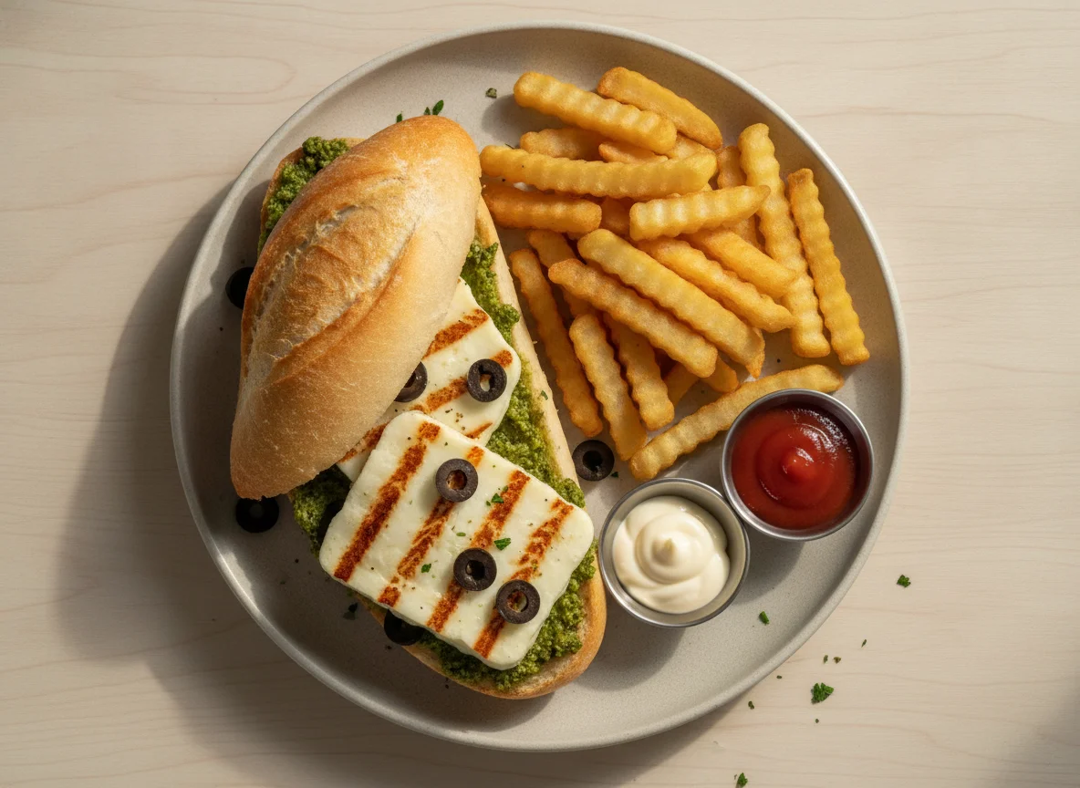 Halloumi Sandwich with French Fries photo