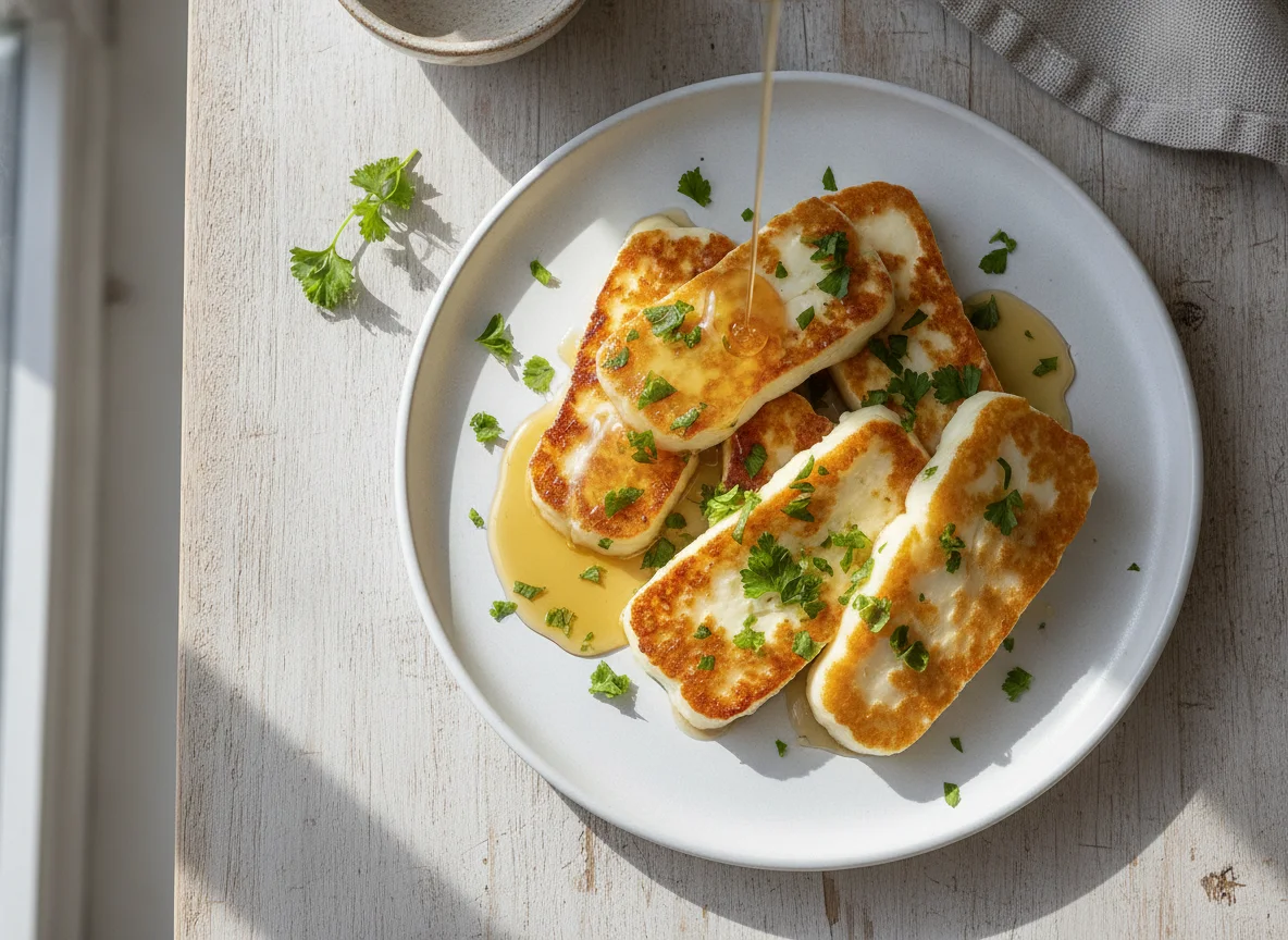 Halloumi with honey and parsley photo