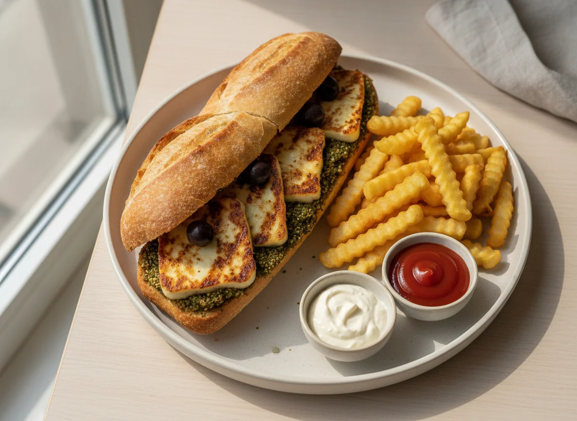 Halloumi Zaatar Sandwich with French Fries photo
