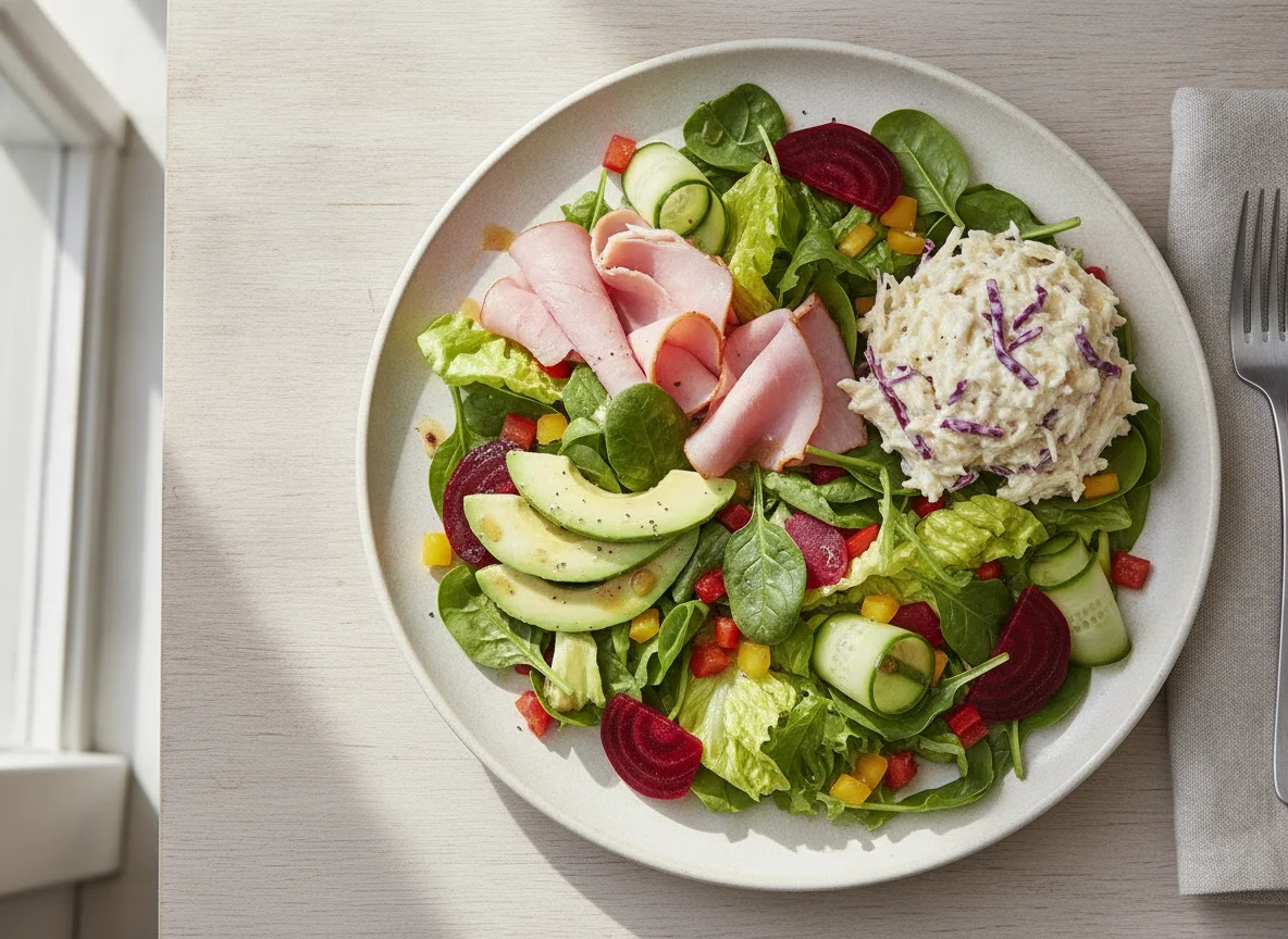 Ham and Avocado Garden Salad with Coleslaw photo