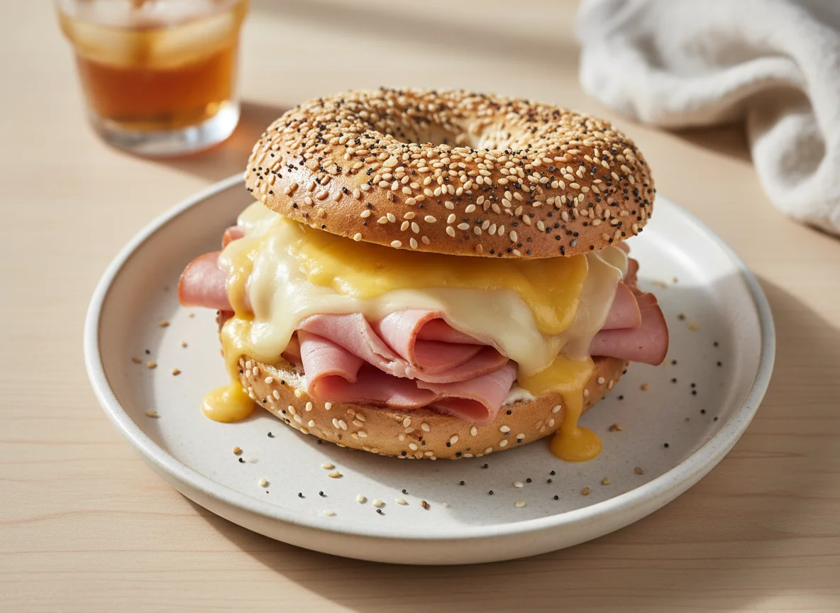 Ham and Cheese Bagel Sandwich photo