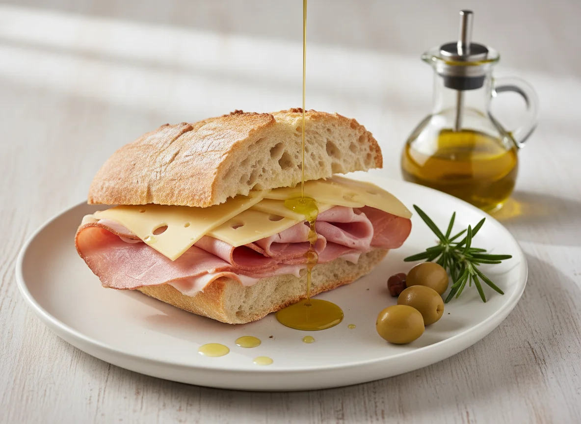 Ham and Cheese Ciabatta with Olive Oil photo