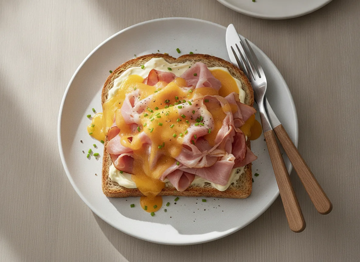 Ham and Cheese Open-Faced Sandwich photo