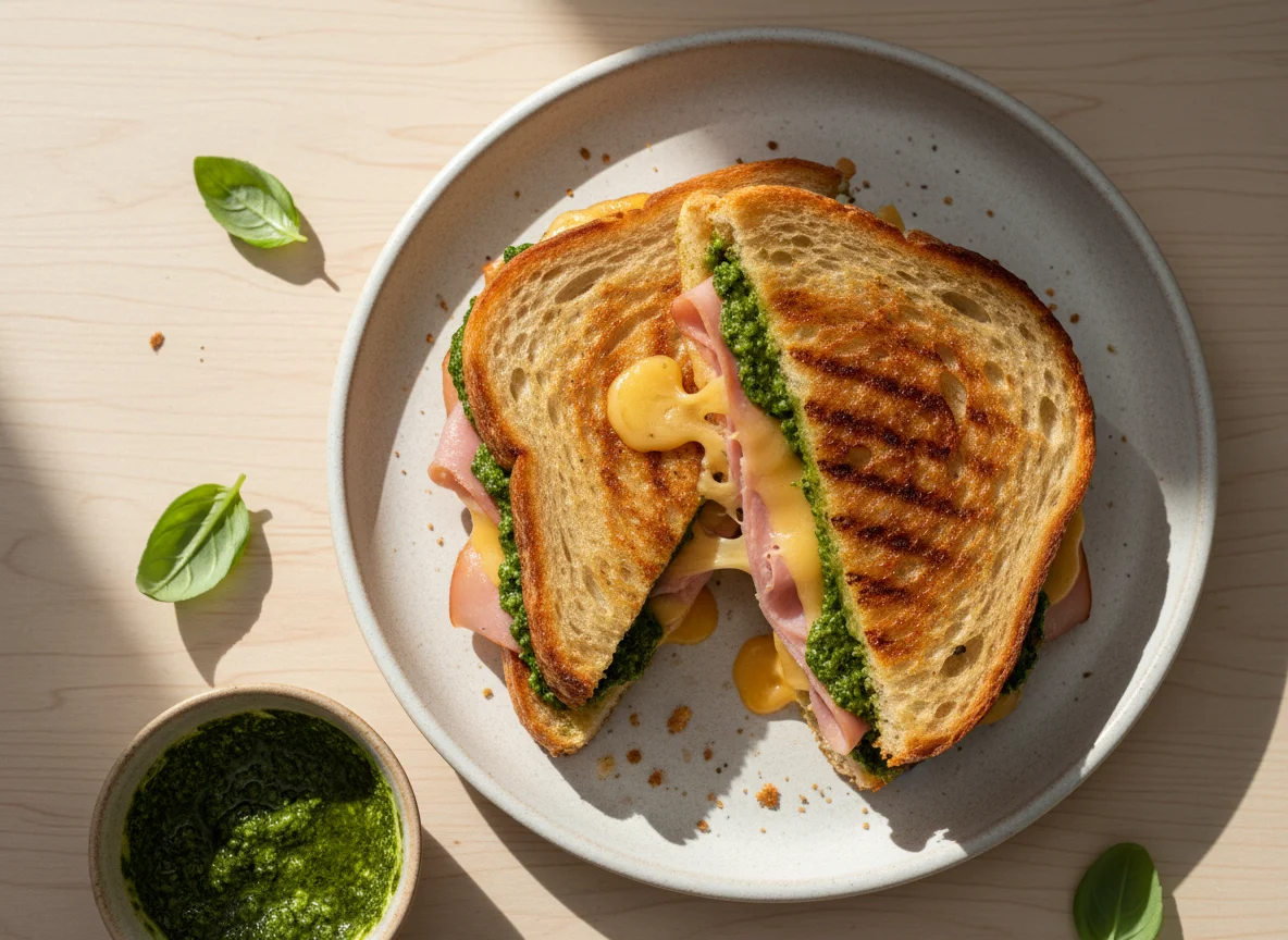 Ham and Cheese Panini with Pesto photo