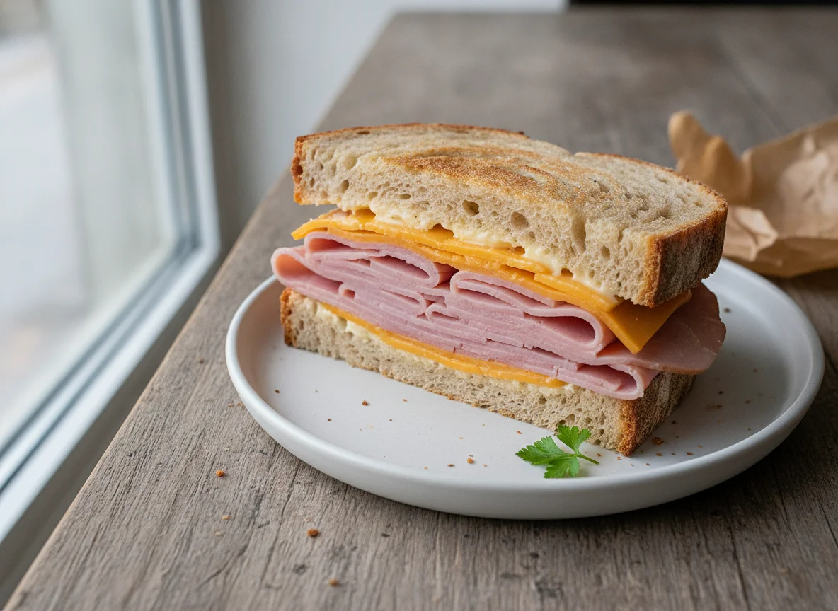 Ham and Cheese Sandwich on Sourdough photo