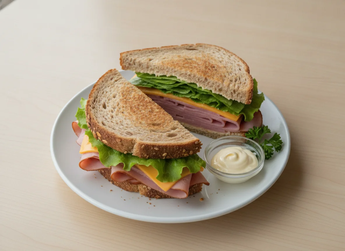 Ham and Cheese Sandwich on Whole Wheat Bread photo