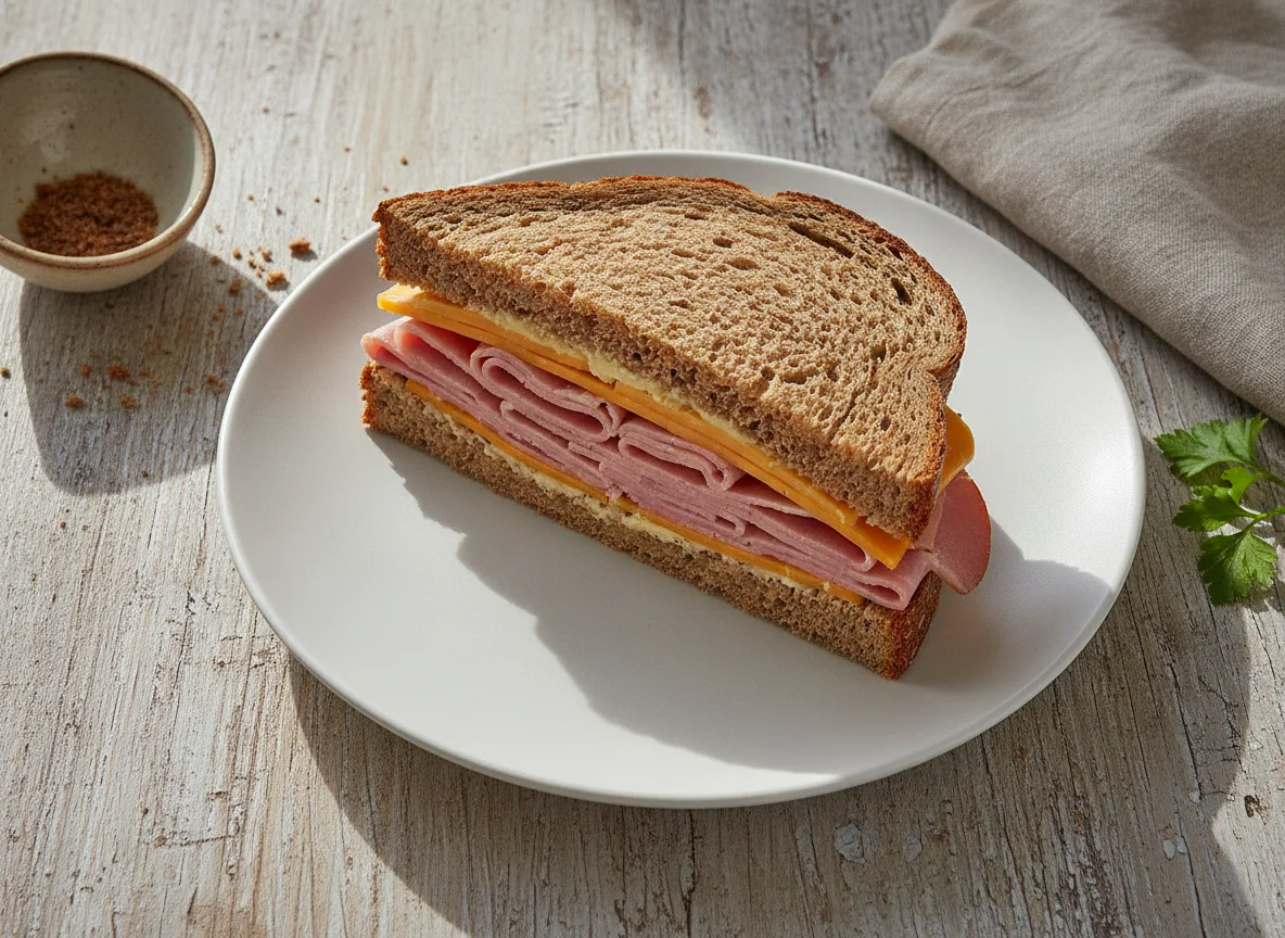 Ham and Cheese Sandwich on Wholemeal Bread photo