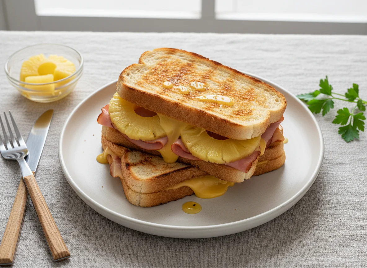Ham and Cheese Toastie with Pineapple photo