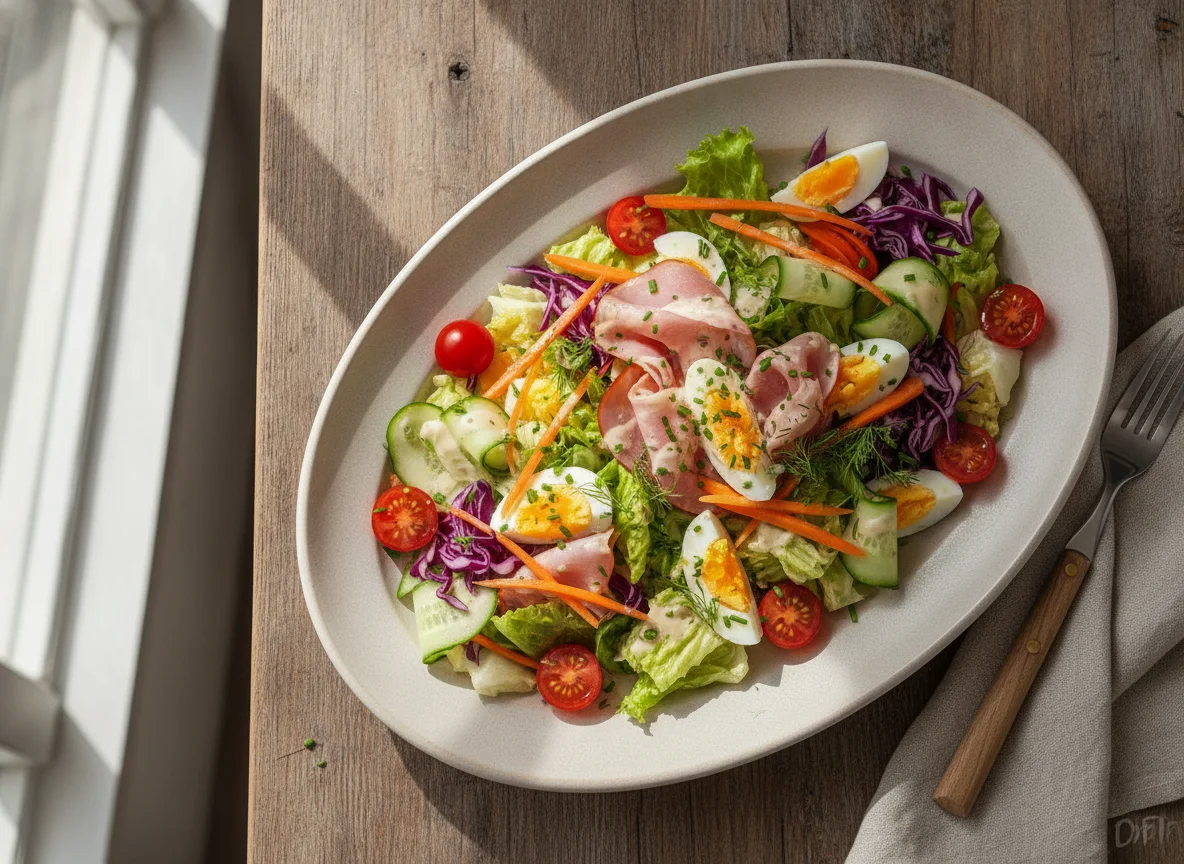 Ham and Egg Salad with Mixed Vegetables photo