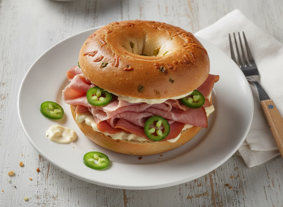 Ham and Mayonnaise with Jalapeno Bagel photo