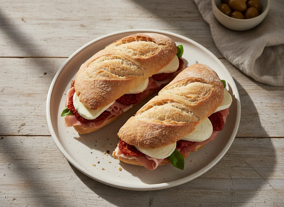 Ham and Mozzarella Ciabatta Sandwich photo