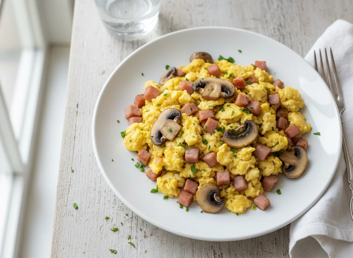 Ham and Mushroom Scrambled Eggs photo