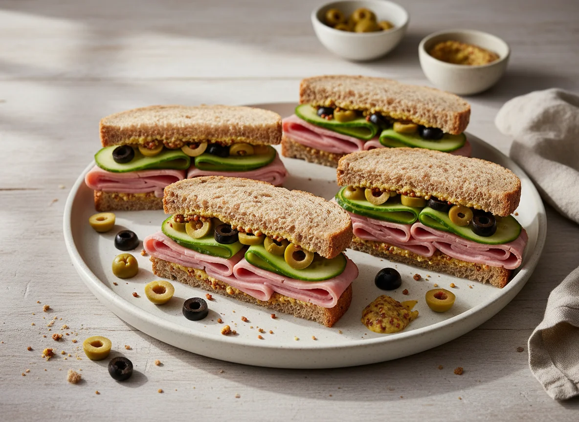 Ham and Olive Sandwiches with Cucumber photo