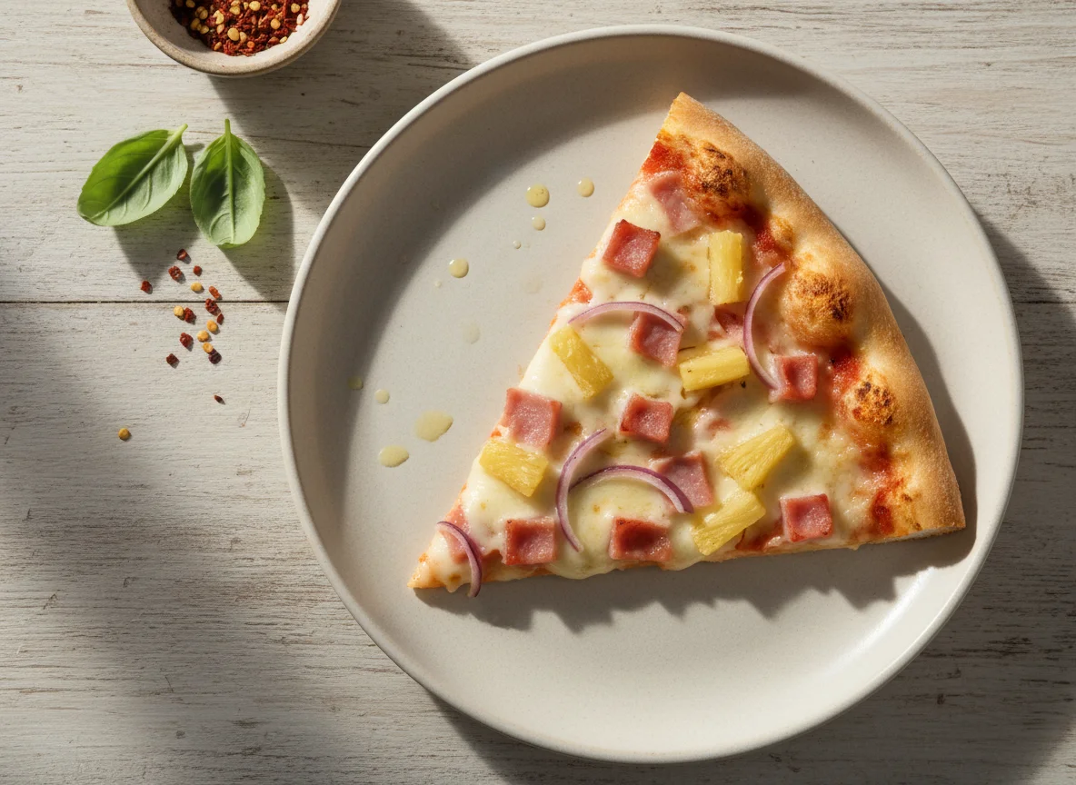 Ham and Pineapple Pizza Slice photo