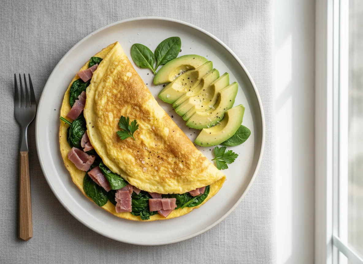 Ham and Spinach Omelette with Avocado photo